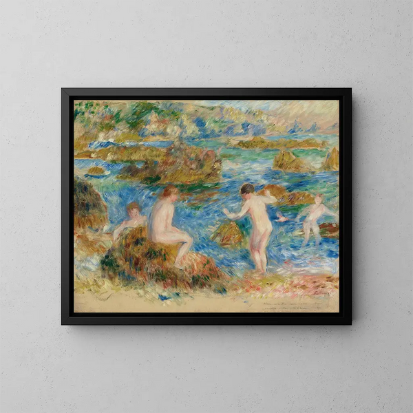 Pojat alasti kallioilla, Guernsey - Pierre-Auguste Renoir — kehystetty taideteos seinällä