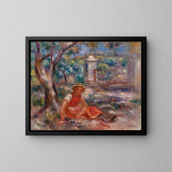 Tytär puun juurella - Pierre-Auguste Renoir — kehystetty taideteos seinällä