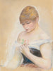 Nuori nainen kukkaa pitäen Jeanne Samaryn muotokuva - Pierre-Auguste Renoir — näkymä teoksesta