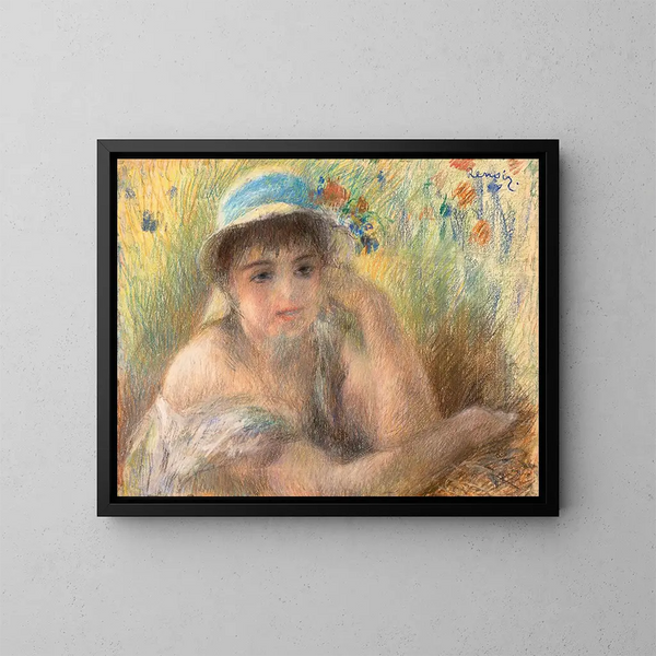Nuori tyttö helmen kanssa - Pierre-Auguste Renoir — kehystetty taideteos seinällä