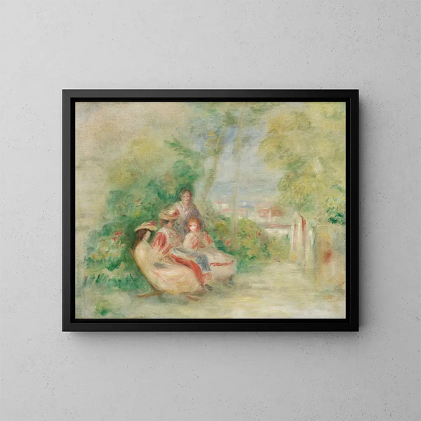 Nuoret naiset puutarhassa - Pierre-Auguste Renoir — kehystetty taideteos seinällä