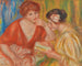 La Lecture. Kaksi naista punaisissa ja vaaleanpunaisissa korseteissa - Pierre-Auguste Renoir — näkymä teoksesta