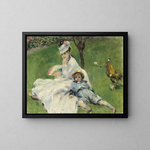 Madame Monet ja hänen poikansa - Pierre-Auguste Renoir — kehystetty taideteos seinällä