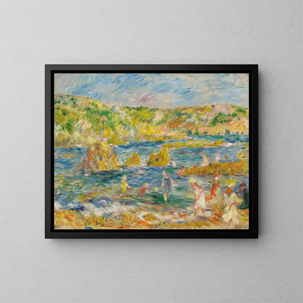 Rochers de Guernesey avec personnages sur la plage de Guernesey - Pierre-Auguste Renoir — kehystetty taideteos seinällä