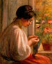 Couturière à la fenêtre - Pierre-Auguste Renoir — näkymä teoksesta