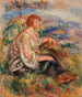 Woman in Tulle Blouse and Black Skirt Femme en blouse de tulle et en jupe noire dans un paysage - Pierre-Auguste Renoir — näkymä teoksesta