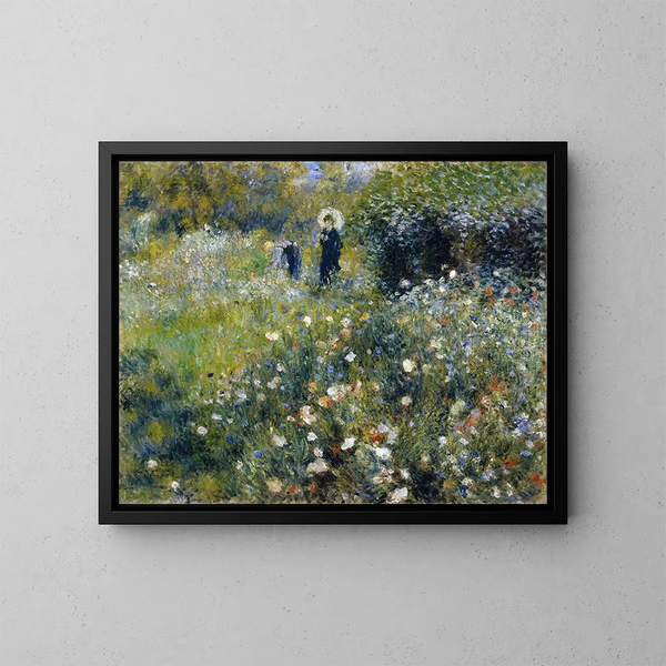 Nainen sateenvarjon kanssa puutarhassa - Pierre-Auguste Renoir — kehystetty taideteos seinällä