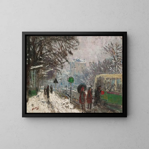 Boulevard Bineau under snö - Pierre-Eugène Montzin — kehystetty taideteos seinällä