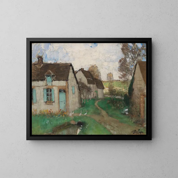 Chaumières aux fenêtres et volets turquoise - Pierre-Eugène Montzin — kehystetty taideteos seinällä