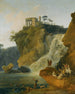 Les cascades de Tivoli avec des personnages au repos et à la chasse - Pierre-Jacques Volaire — näkymä teoksesta