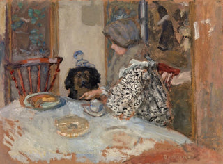 Nainen ja koira pöydässä - Pierre Bonnard — näkymä teoksesta
