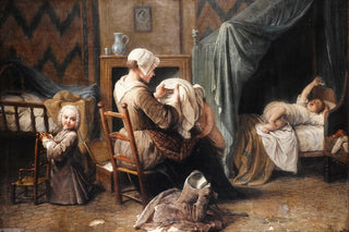 Pierre Louis Dumesnil the Younger - Une chambre o une servante habille des enfants.webp