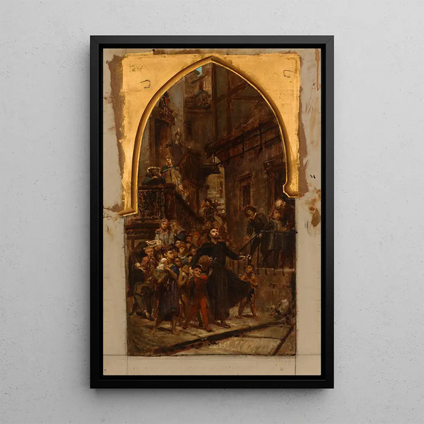 Saint François-Xavier parcourant les rues de Goa pour appeler les enfants et les esclaves au catéchisme - Pierre Paul Léon Glaize — kehystetty taideteos seinällä