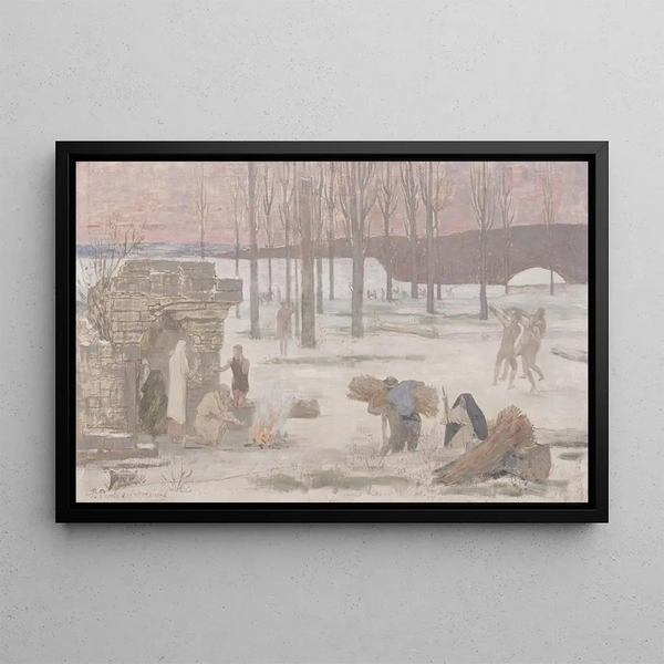 Talvimaalauksen, luonnos Pariisin kaupungintalolle - Pierre Puvis de Chavannes — kehystetty taideteos seinällä