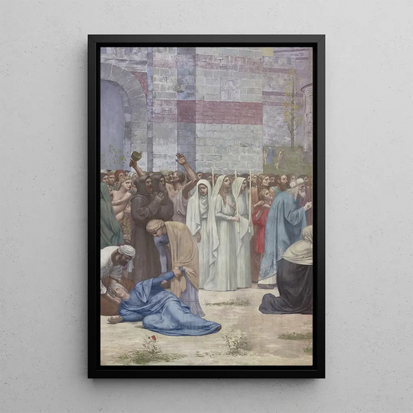Sainte Geneviève ravitaillant Paris assiégé - Pierre Puvis de Chavannes — kehystetty taideteos seinällä