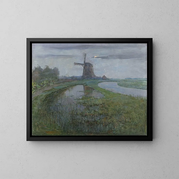 Moulin Oostzijdse Geinin joella kuutamossa - Piet Mondrian — kehystetty taideteos seinällä