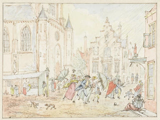 Pieter Bartholomeusz Barbiers - Plein met mensen in de regen.webp