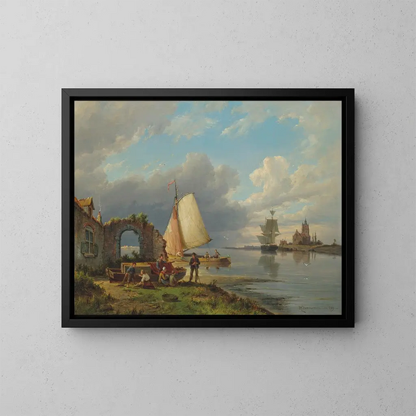 Sur la Spaarne à Haarlem - Pieter Christian Dommersen — kehystetty taideteos seinällä