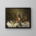 Luontoaiheinen maalaus still life roemeristä, saviastiastasta, kumoutuneesta hopeapikarista, kinkusta ja muista esineistä aseteltuna pöytäliinalle - Pieter Claesz — kehystetty taideteos seinällä