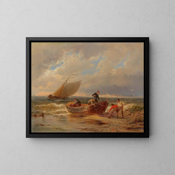 Pêcheurs arrivants - Pieter Cornelis Dommersen — kehystetty taideteos seinällä