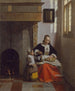 Une femme épluchant des pommes - Pieter de Hooch — näkymä teoksesta