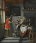 Sisämaalaus lapsen ruokkiessa papukaijaa - Pieter de Hooch — näkymä teoksesta