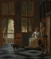 Mies antaa kirjeen naiselle talon sisäänkäynnissä - Pieter de Hooch — näkymä teoksesta