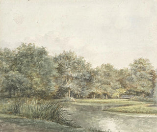 Pieter Ernst Hendrik Praetorius - Landschap met bomen aan het water.webp