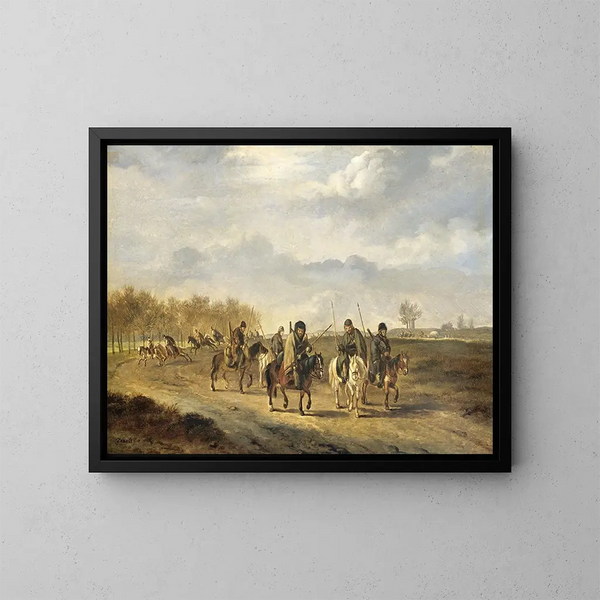 Cosaques sur un chemin de campagne près de Bergen, en Hollande du Nord, 1813 - Pieter Gerardus van Os — kehystetty taideteos seinällä