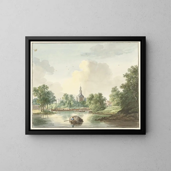 La porte de Hogerwoerd à Leyde vue depuis le canal - Pieter Gerardus van Os — kehystetty taideteos seinällä