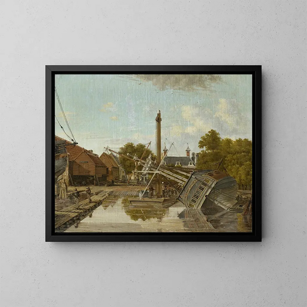 Le chantier naval de Saint-Jacques Bickers Eiland Amsterdam - Pieter Godfried Bertichen — kehystetty taideteos seinällä
