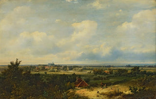 Pieter Lodewijk Francisco Kluyver - Extensive landscape with a church in the distance.webp