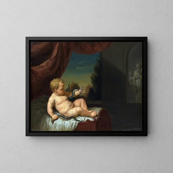 Hercule lapsena käärmeen kanssa - Pieter van der Werff — kehystetty taideteos seinällä