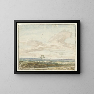 Pieter de Molijn - Wijd landschap met een weg langs een vaart.webp
