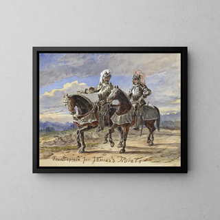 Pieter van Loon - Twee ridders te paard in een landschap.webp
