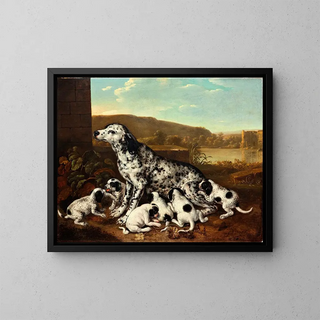 Dalmatian koirasta ja pennuista - Pieter van der Hulst — kehystetty taideteos seinällä