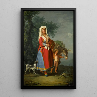 Pietro Fabris - A Young Girl In Traditional Neapolitan Dress In A Landscape Together With A Young Boy And A Donkey.webp