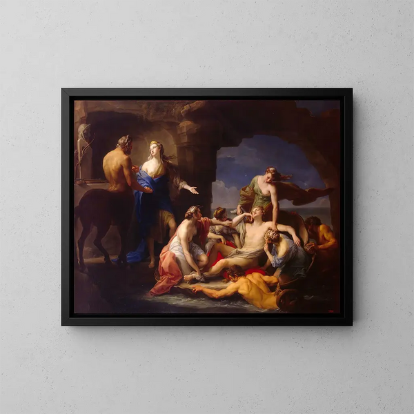Thétis poistaa Achilleen centaureilta Chironilta - Pompeo Batoni — kehystetty taideteos seinällä