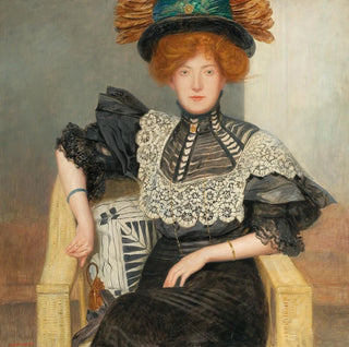 Portrait de dame avec blouse en dentelle et chapeau à plumes - Friedrich Knig
