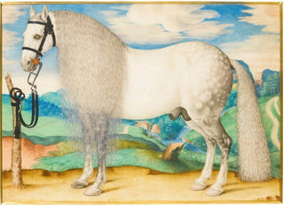 Prague School - A Dappled Grey Stallion Tethered In A Landscape.webp