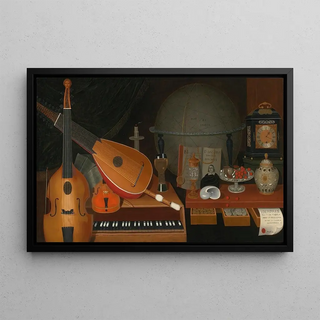 R Arnold - Vanitas Still Life With Musical Instruments A Globe And Other Objects.webp