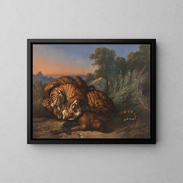Tigres en lutte - Raden Saleh — kehystetty taideteos seinällä