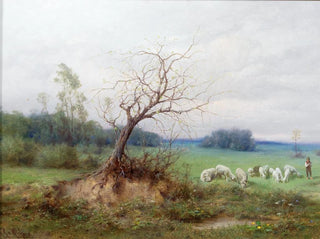 Raimund Ritter von Wichera - Flock of Sheep with Shepherd in an Open Landscape.webp