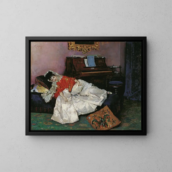 La lecture d'Aline Masson - Raimundo de Madrazo y Garreta — kehystetty taideteos seinällä