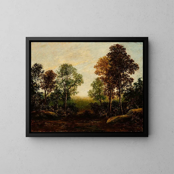 maisemasta puiden kanssa - Ralph Albert Blakelock — kehystetty taideteos seinällä