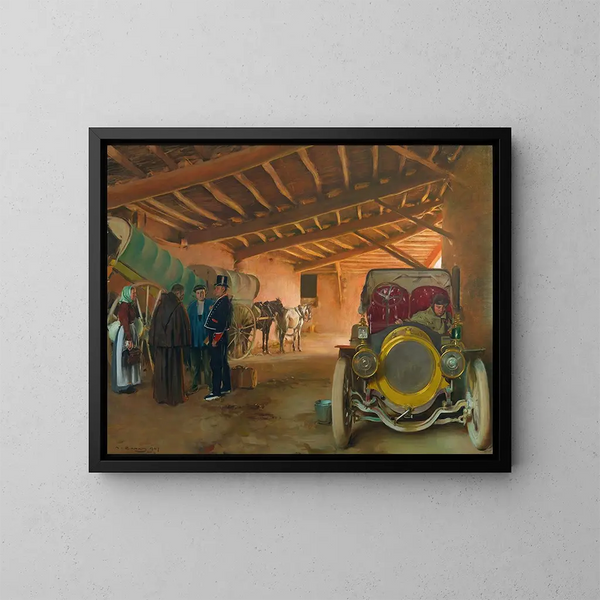 Le garage à voitures - Ramon Casas — kehystetty taideteos seinällä