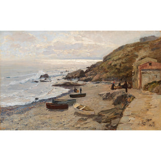 Reproduction Ambiance de soirée avec des pêcheurs sur la côte - Alfred Zoff