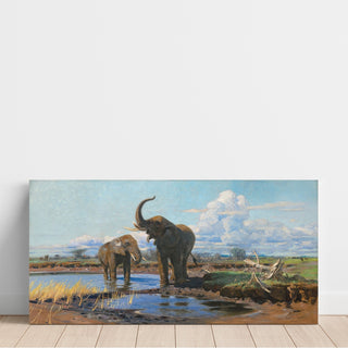 Reproduction Éléphants au point d'eau - Wilhelm Kuhnert