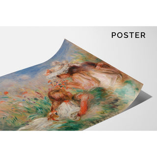 Reproduction Fillette couchée sur l'herbe et jeune fille arrangeant un bouquet - Pierre-Auguste Renoir
