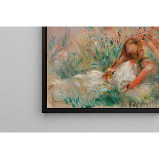 Reproduction Fillette couchée sur l'herbe et jeune fille arrangeant un bouquet - Pierre-Auguste Renoir